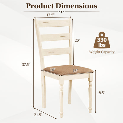 Rubber Wood Dining Chairs Set of 2, Linen Seat, White