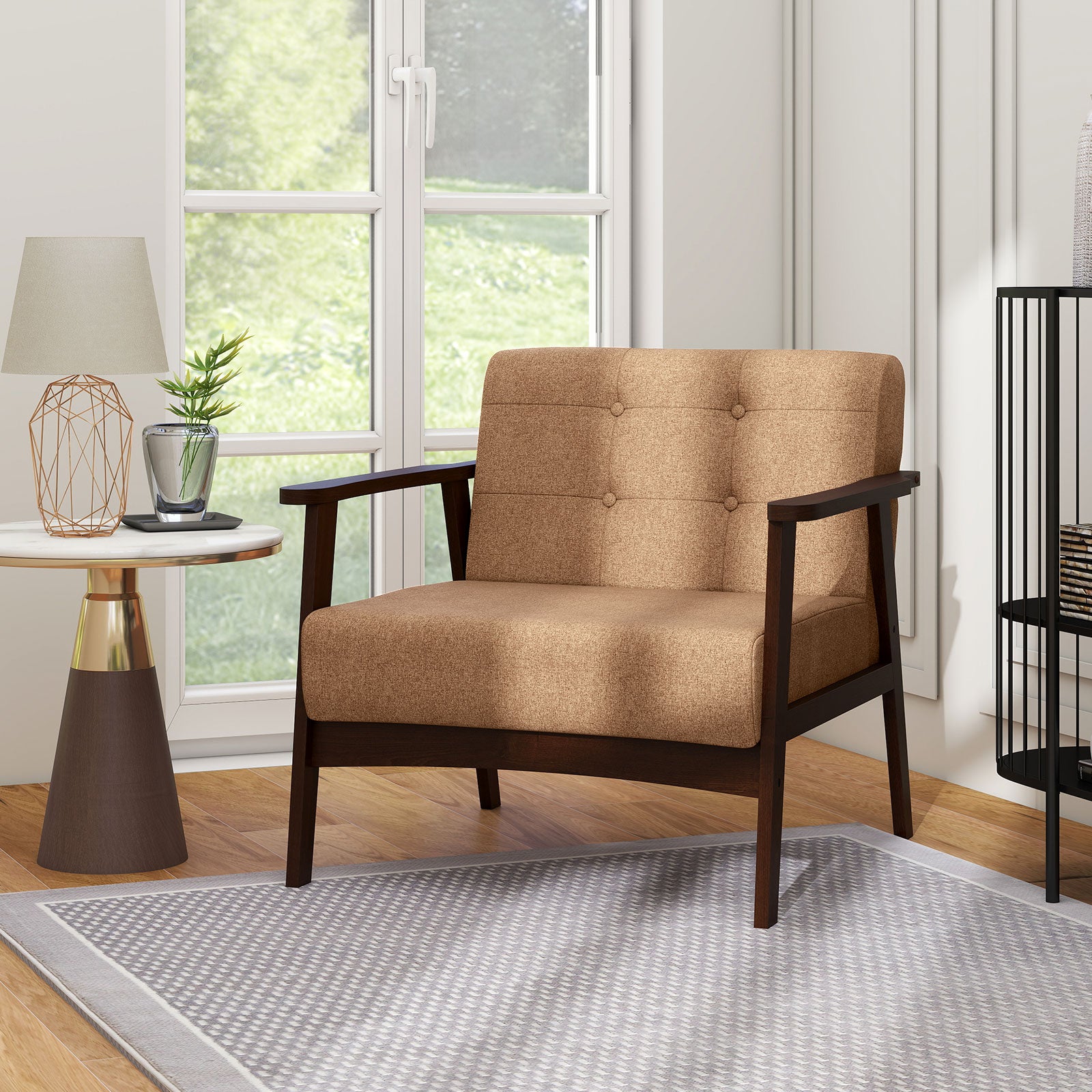 Rubber Wood Frame Accent Chair with Armrest for Living Room, Beige Accent Chairs at Gallery Canada