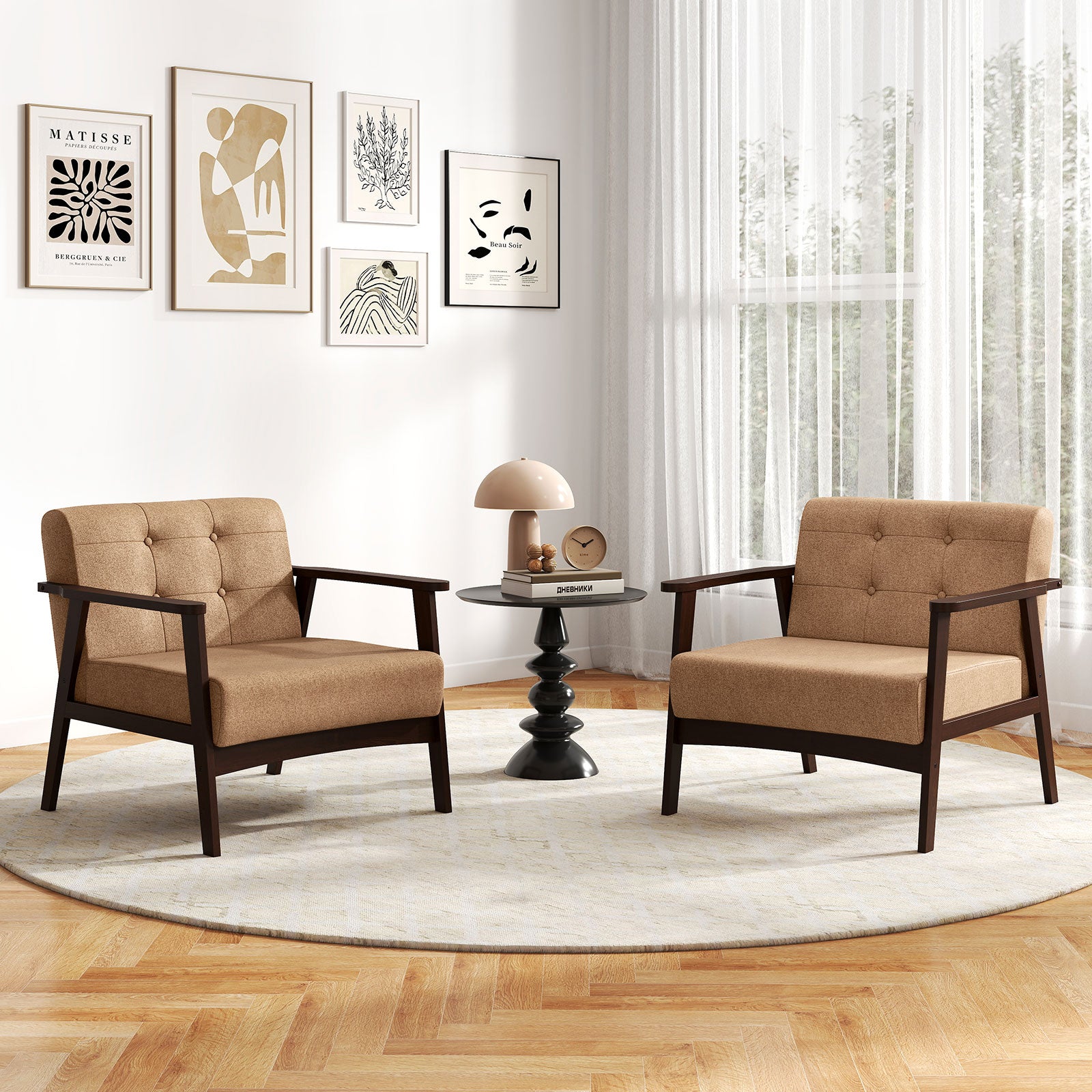 Rubber Wood Frame Accent Chair with Armrest for Living Room, Beige Accent Chairs at Gallery Canada