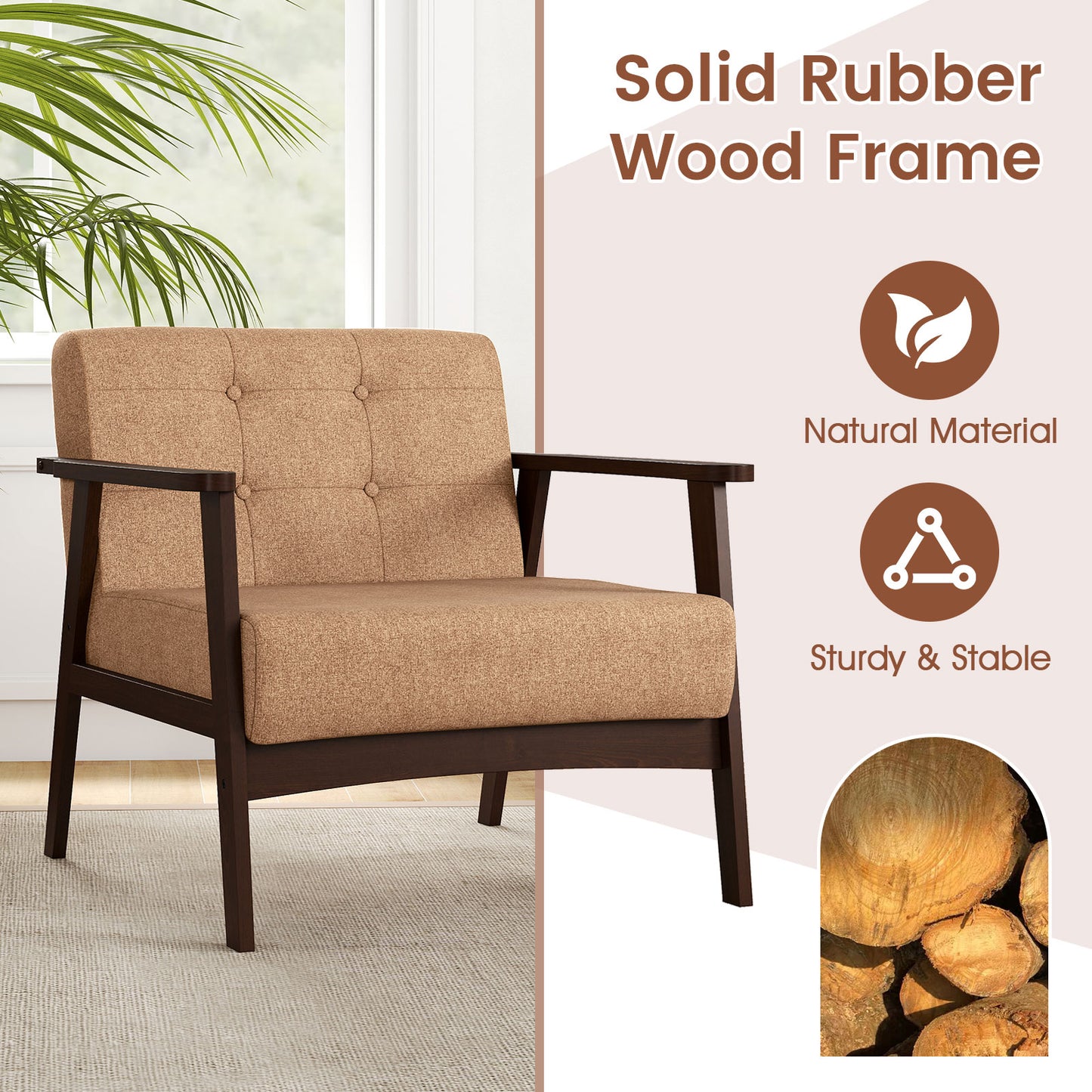 Rubber Wood Frame Accent Chair with Armrest for Living Room, Beige Accent Chairs at Gallery Canada