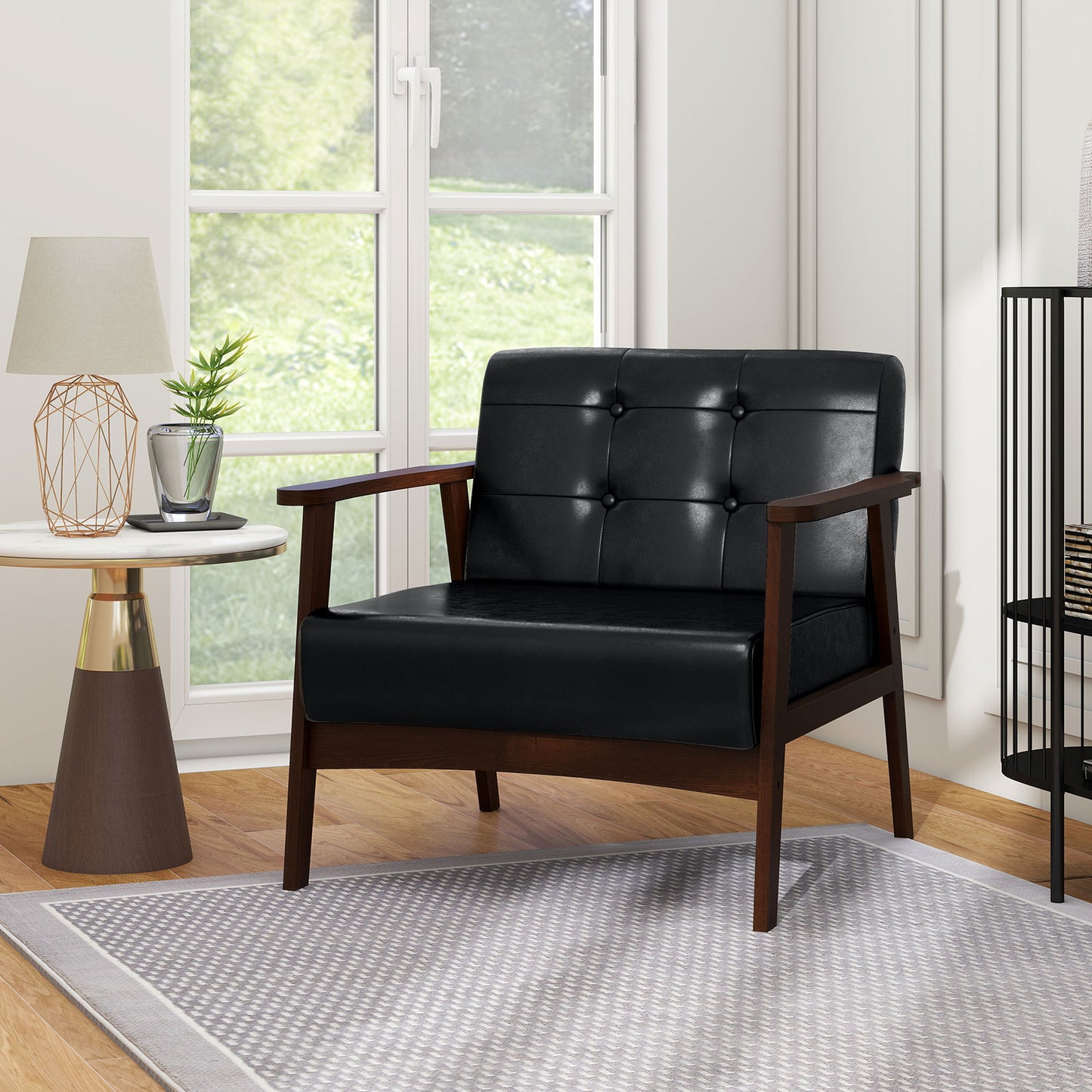 Rubber Wood Frame Accent Chair with Armrest for Living Room, Black Accent Chairs at Gallery Canada