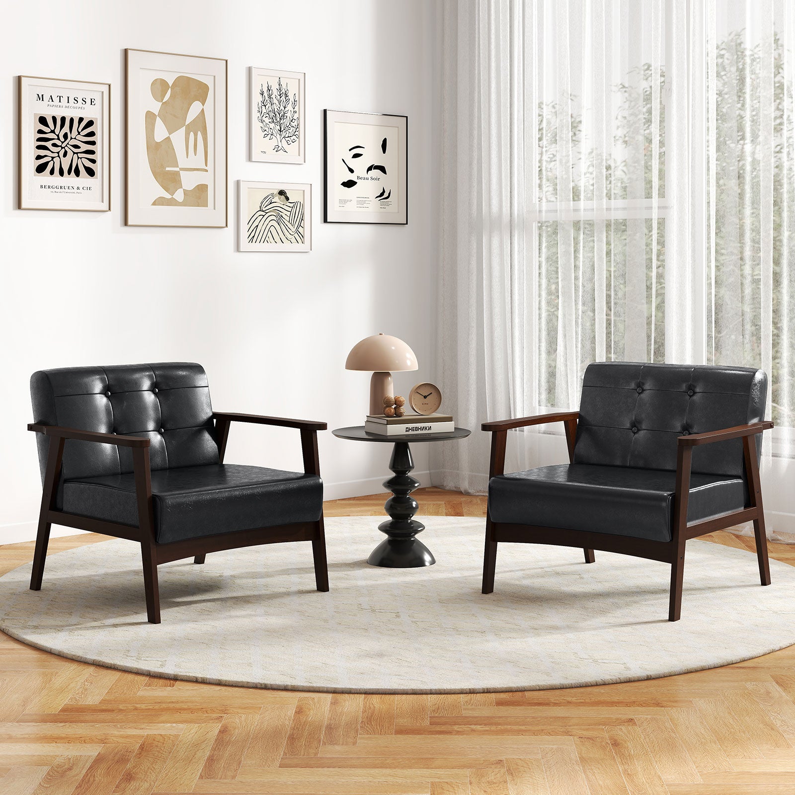 Rubber Wood Frame Accent Chair with Armrest for Living Room, Black Accent Chairs at Gallery Canada