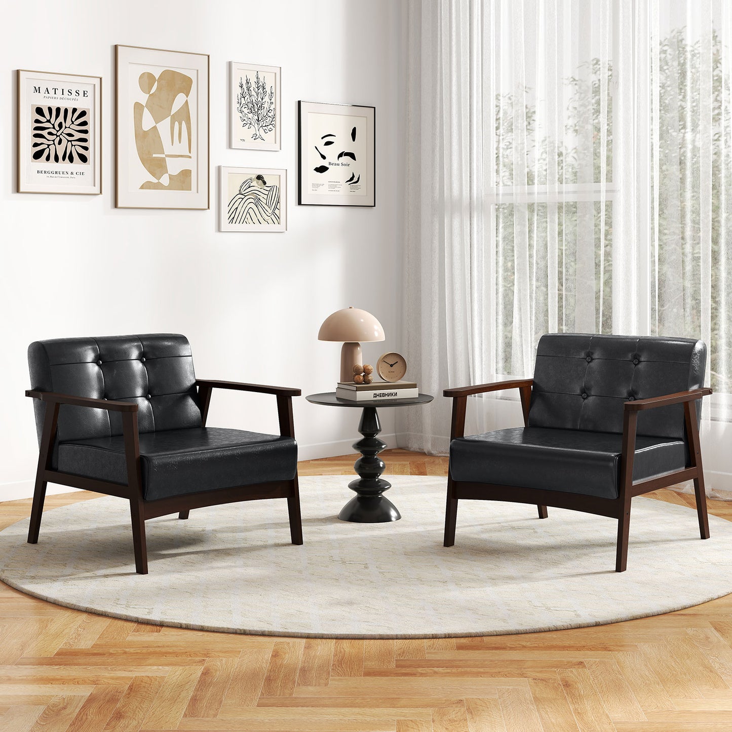 Rubber Wood Frame Accent Chair with Armrest for Living Room, Black Accent Chairs at Gallery Canada