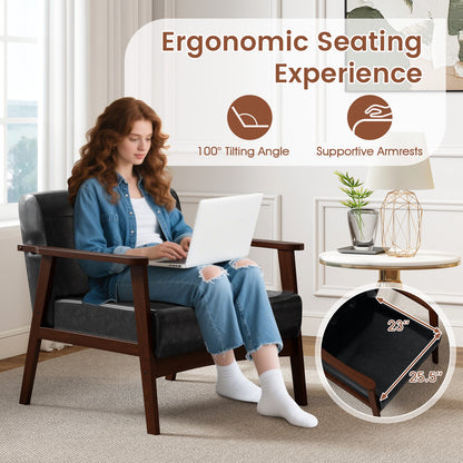 Rubber Wood Frame Accent Chair with Armrest for Living Room, Black Accent Chairs at Gallery Canada