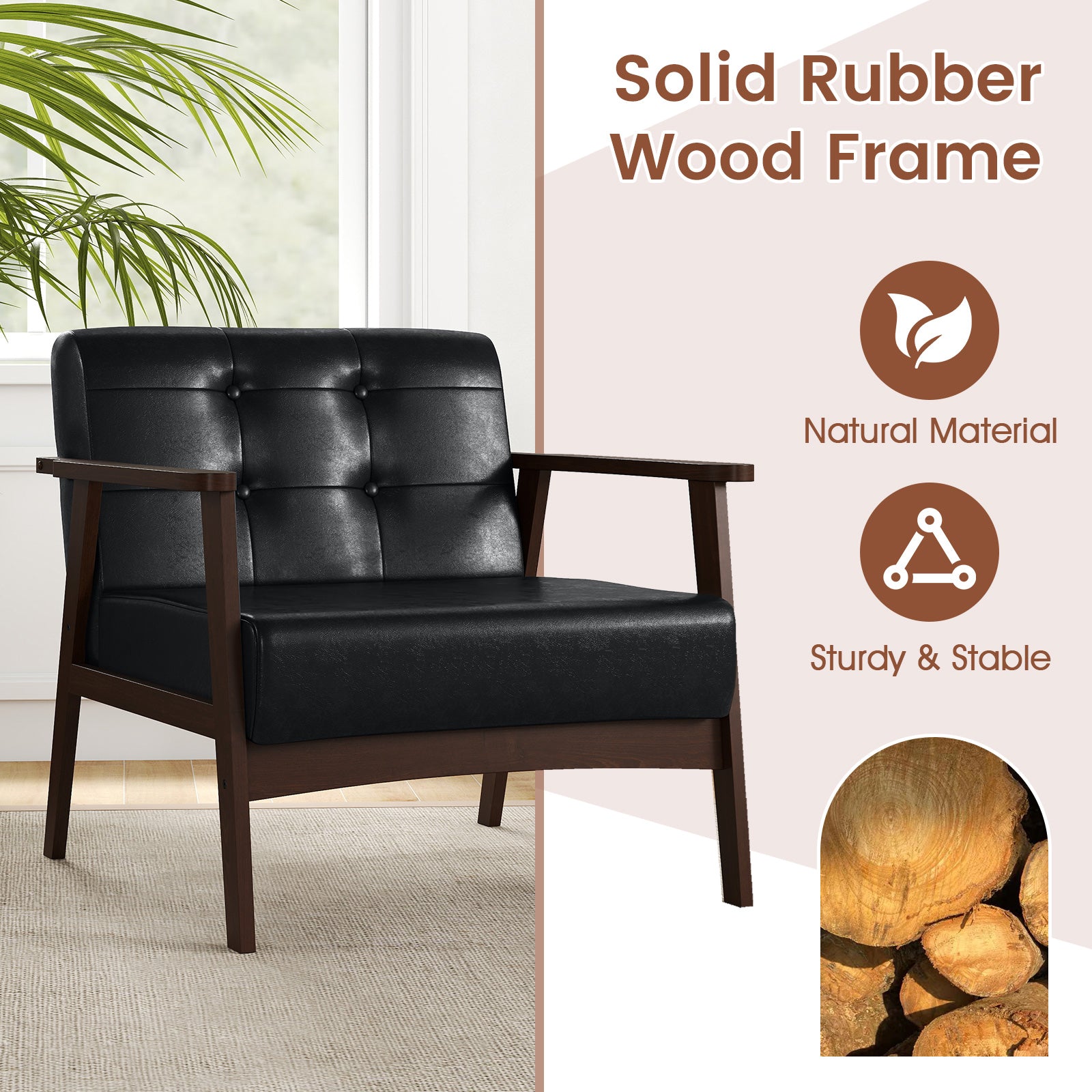 Rubber Wood Frame Accent Chair with Armrest for Living Room, Black Accent Chairs at Gallery Canada