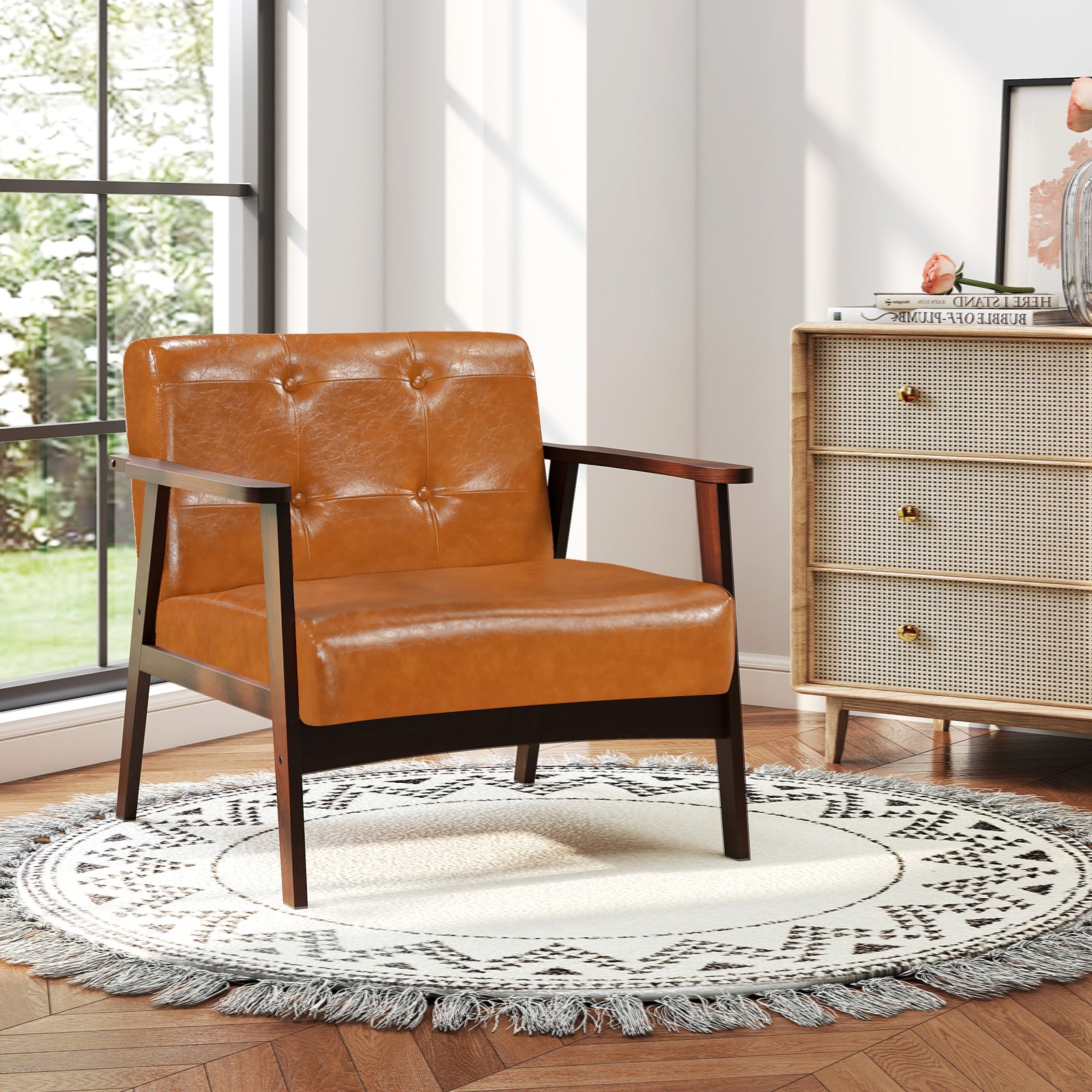 Rubber Wood Frame Accent Chair with Armrest for Living Room, Walnut Accent Chairs at Gallery Canada