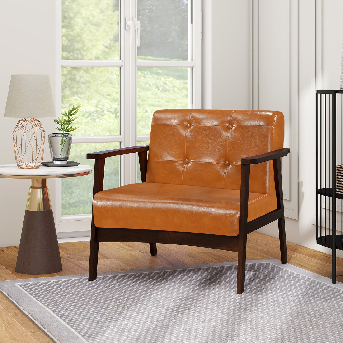 Rubber Wood Frame Accent Chair with Armrest for Living Room, Walnut Accent Chairs at Gallery Canada