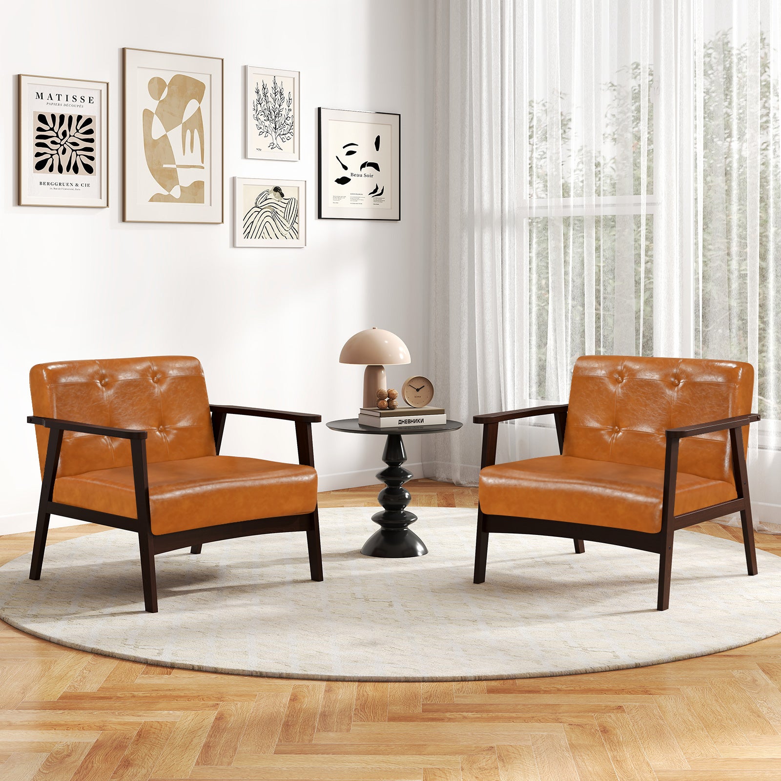 Rubber Wood Frame Accent Chair with Armrest for Living Room, Walnut Accent Chairs at Gallery Canada