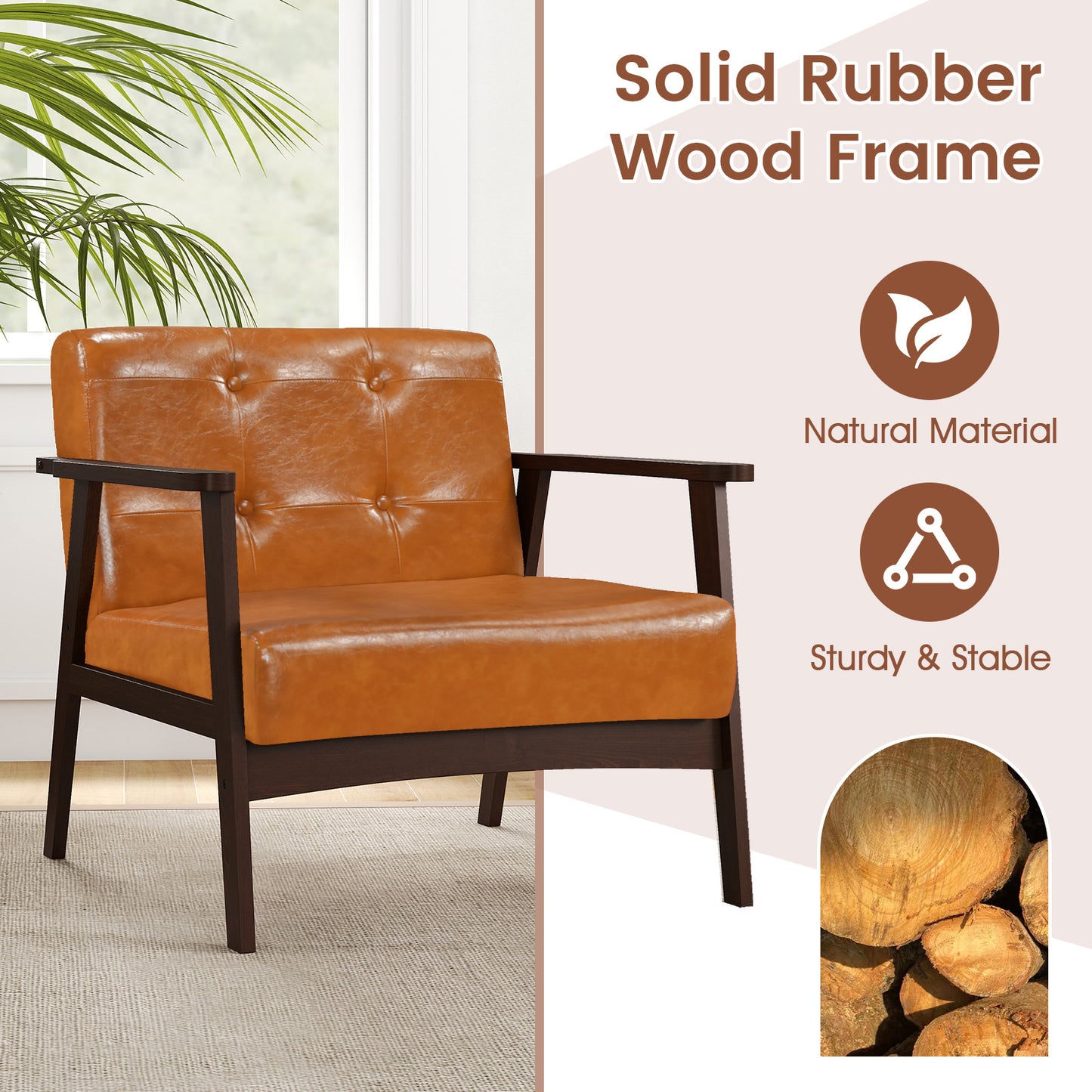 Rubber Wood Frame Accent Chair with Armrest for Living Room, Walnut Accent Chairs at Gallery Canada