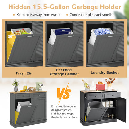 Rubber Wood Kitchen Trash Cabinet, Single Can Holder, Adjustable Shelf, Gray Sideboards Cabinets & Buffets at Gallery Canada