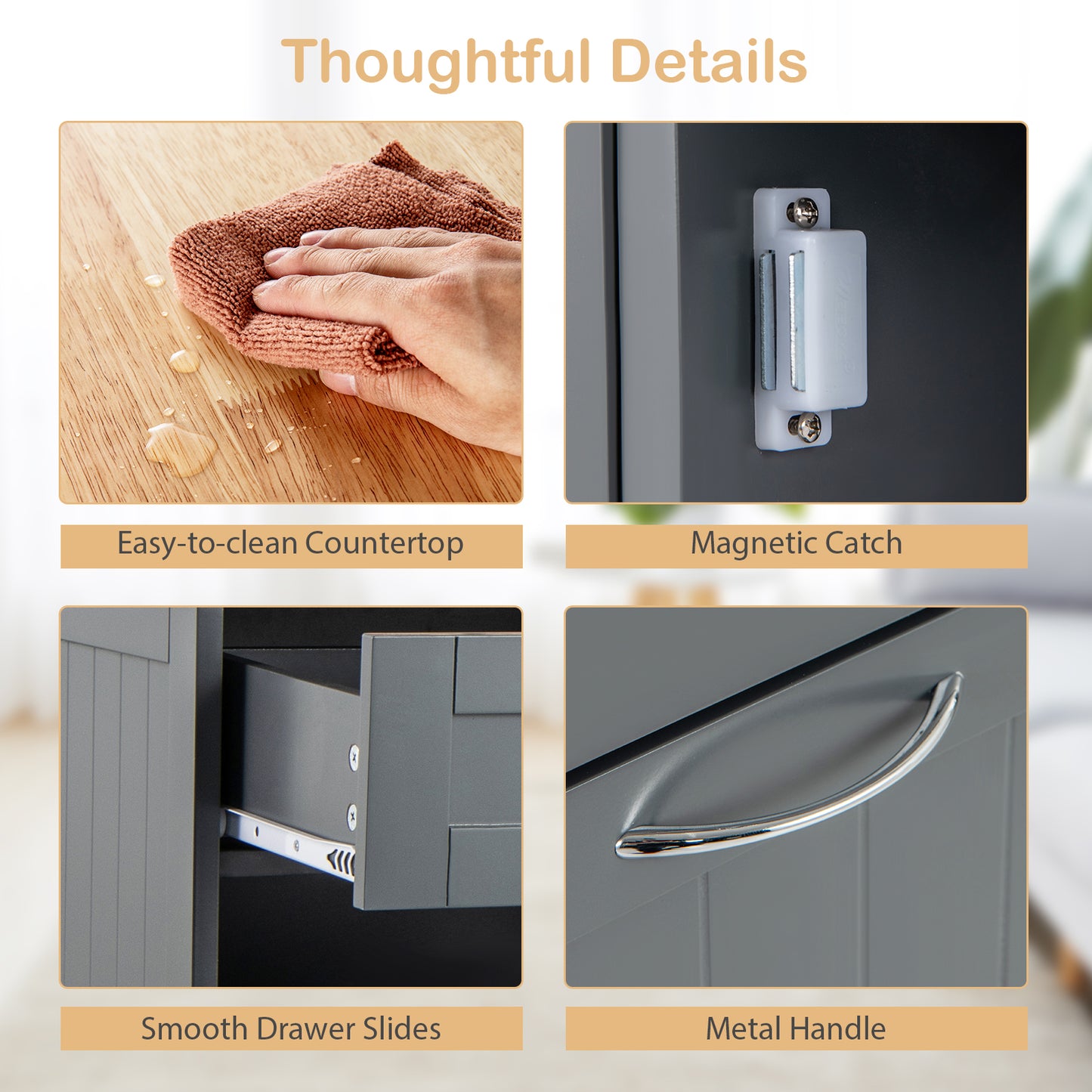 Rubber Wood Kitchen Trash Cabinet, Single Can Holder, Adjustable Shelf, Gray Sideboards Cabinets & Buffets at Gallery Canada