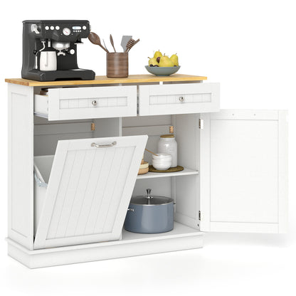Rubber Wood Kitchen Trash Cabinet with Single Trash Can Holder and Adjustable Shelf, White Sideboards Cabinets & Buffets White at Gallery Canada