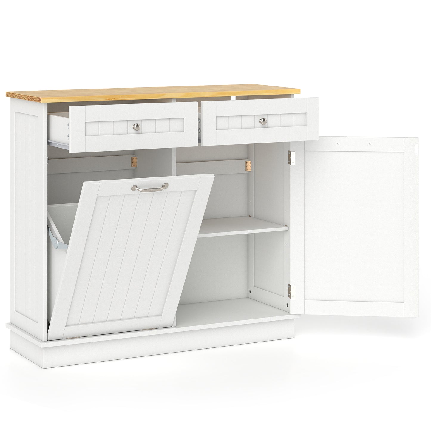Rubber Wood Kitchen Trash Cabinet with Single Trash Can Holder and Adjustable Shelf, White Sideboards Cabinets & Buffets at Gallery Canada
