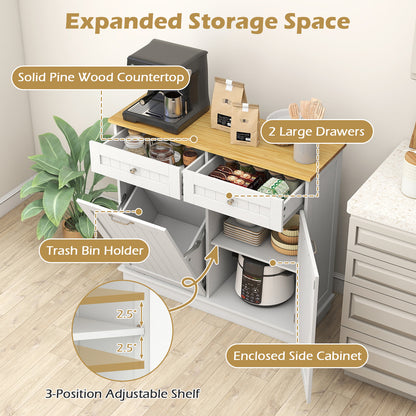 Rubber Wood Kitchen Trash Cabinet with Single Trash Can Holder and Adjustable Shelf, White Sideboards Cabinets & Buffets at Gallery Canada