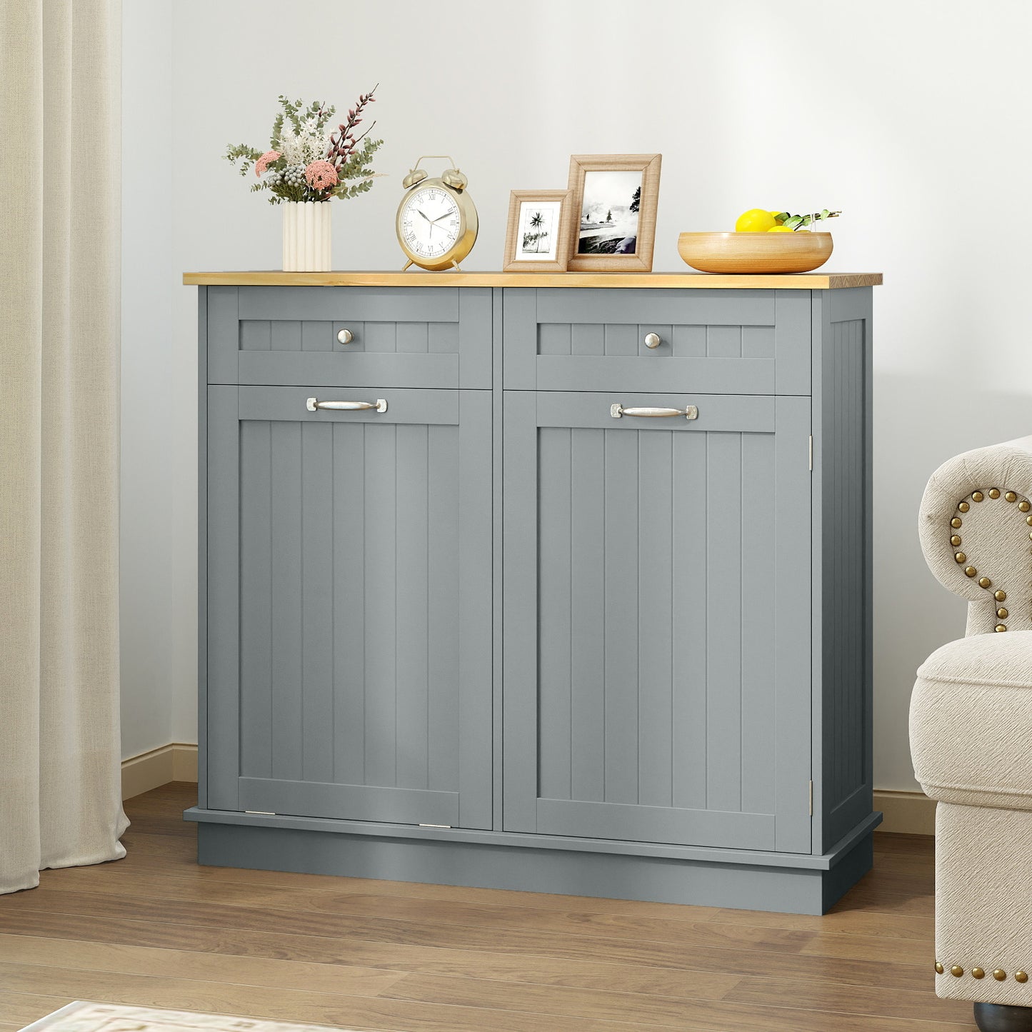 Rubber Wood Kitchen Trash Cabinet, Single Can Holder, Adjustable Shelf, Gray Sideboards Cabinets & Buffets at Gallery Canada