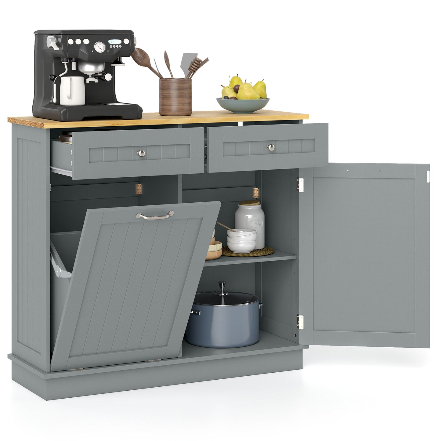 Rubber Wood Kitchen Trash Cabinet, Single Can Holder, Adjustable Shelf, Gray Sideboards Cabinets & Buffets at Gallery Canada