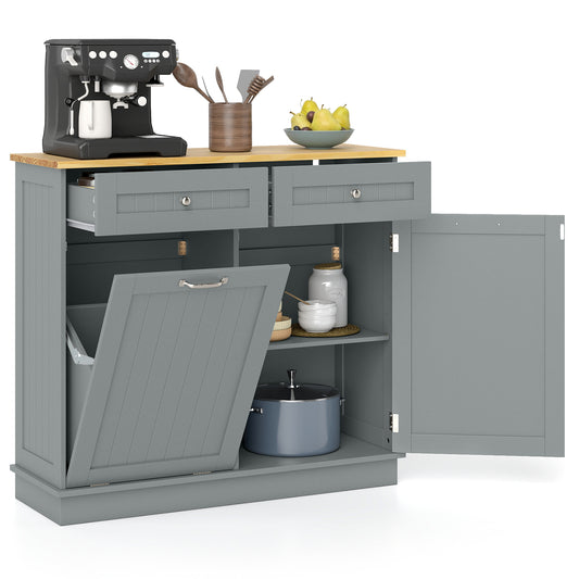 Rubber Wood Kitchen Trash Cabinet, Single Can Holder, Adjustable Shelf, Gray Sideboards Cabinets & Buffets Gray at Gallery Canada
