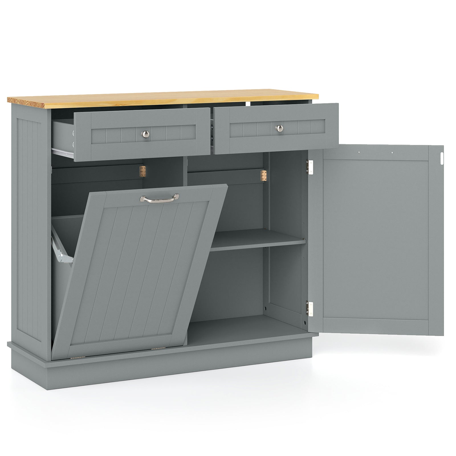 Rubber Wood Kitchen Trash Cabinet, Single Can Holder, Adjustable Shelf, Gray Sideboards Cabinets & Buffets at Gallery Canada