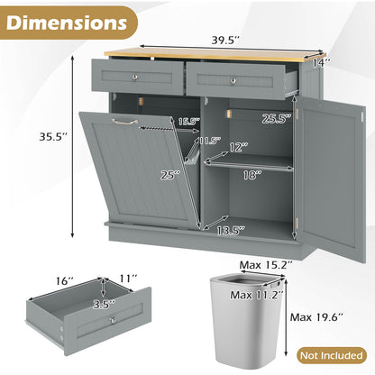 Rubber Wood Kitchen Trash Cabinet, Single Can Holder, Adjustable Shelf, Gray Sideboards Cabinets & Buffets at Gallery Canada