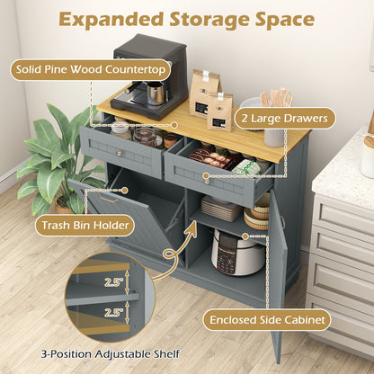 Rubber Wood Kitchen Trash Cabinet, Single Can Holder, Adjustable Shelf, Gray Sideboards Cabinets & Buffets at Gallery Canada