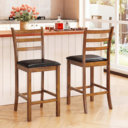 Rubber Wood Ladder Back Bar Stools, 24 Inch, Set of 2, Walnut Bar Stools at Gallery Canada