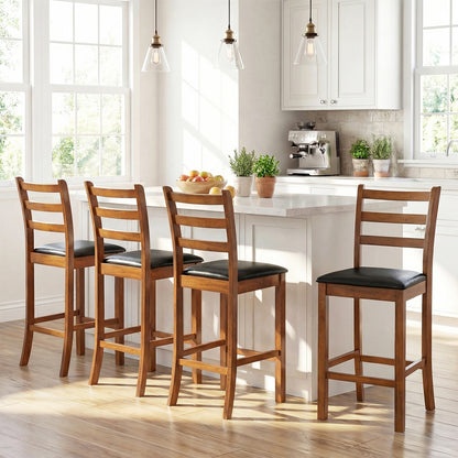 Rubber Wood Ladder Back Bar Stools, 24 Inch, Set of 2, Walnut Bar Stools at Gallery Canada