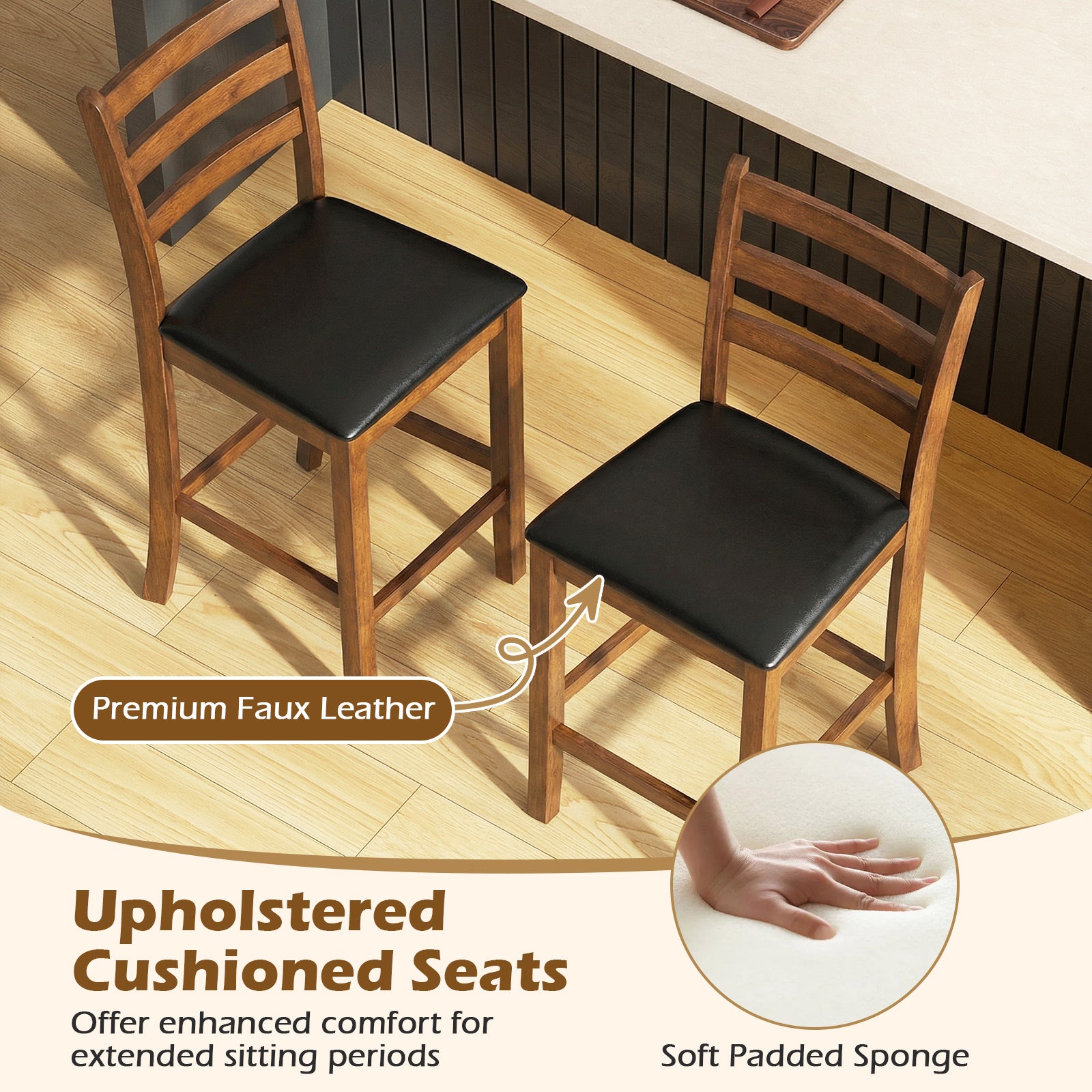 Rubber Wood Ladder Back Bar Stools, 24 Inch, Set of 2, Walnut Bar Stools at Gallery Canada