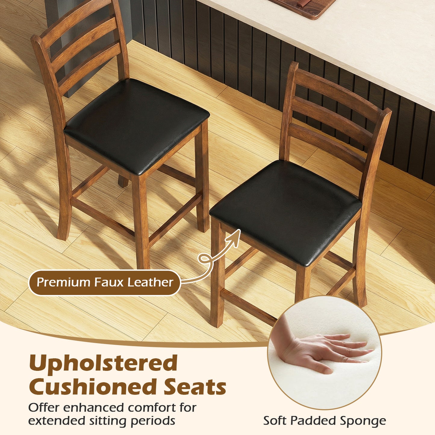 Rubber Wood Ladder Back Bar Stools, 24 Inch, Set of 2, Walnut Bar Stools at Gallery Canada