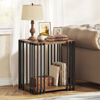 Rubber Wood Side Table with 2-Layer Storage Shelves and Metal Frame, Walnut End & Side Tables at Gallery Canada