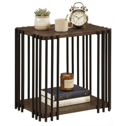 Rubber Wood Side Table with 2-Layer Storage Shelves and Metal Frame, Walnut End & Side Tables at Gallery Canada