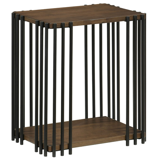 Rubber Wood Side Table with 2-Layer Storage Shelves and Metal Frame, Walnut End & Side Tables Walnut at Gallery Canada