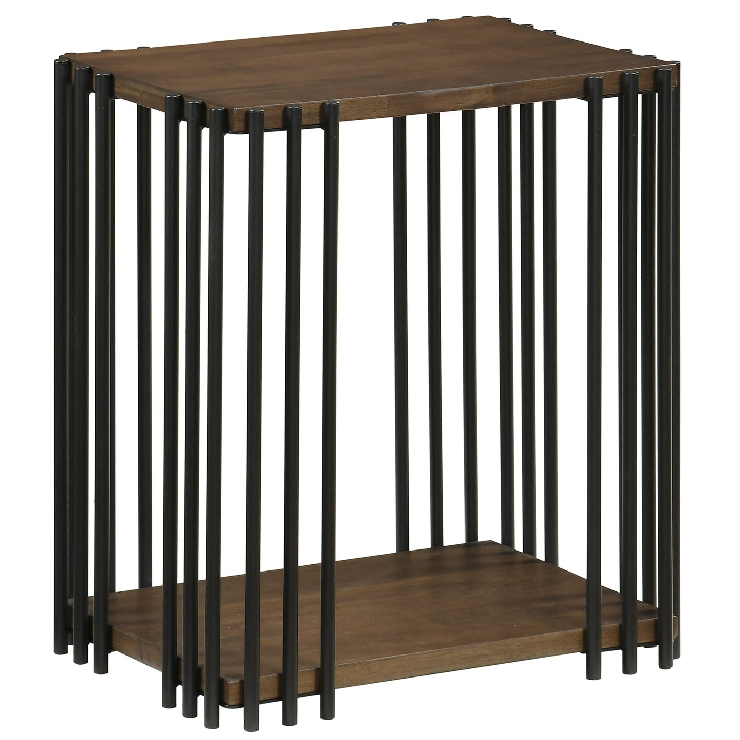 Rubber Wood Side Table with 2-Layer Storage Shelves and Metal Frame, Walnut End & Side Tables Walnut at Gallery Canada