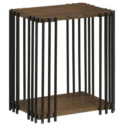 Rubber Wood Side Table with 2-Layer Storage Shelves and Metal Frame, Walnut End & Side Tables Walnut at Gallery Canada