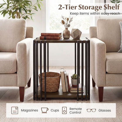 Rubber Wood Side Table Set of 2 with 2-Layer Storage Shelves and Metal Frame, Walnut End & Side Tables at Gallery Canada