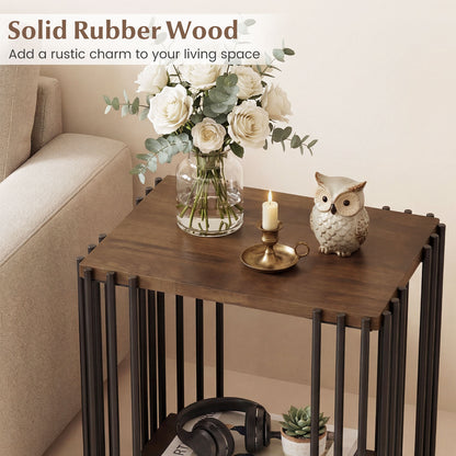 Rubber Wood Side Table Set of 2 with 2-Layer Storage Shelves and Metal Frame, Walnut End & Side Tables at Gallery Canada