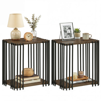 Rubber Wood Side Table Set of 2 with 2-Layer Storage Shelves and Metal Frame, Walnut End & Side Tables at Gallery Canada