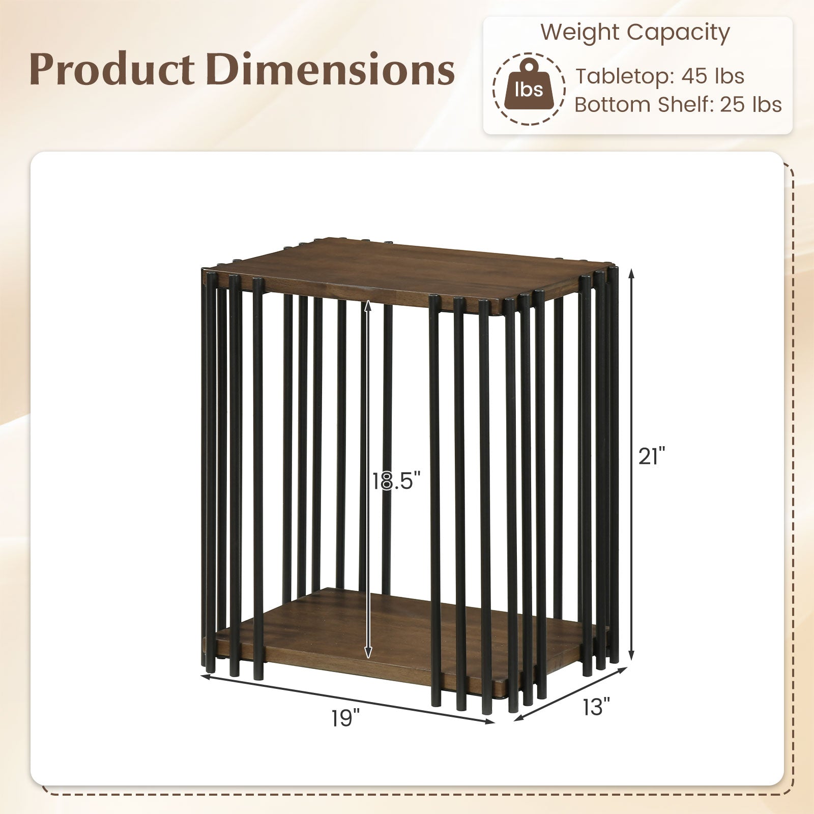 Rubber Wood Side Table Set of 2 with 2-Layer Storage Shelves and Metal Frame, Walnut End & Side Tables at Gallery Canada