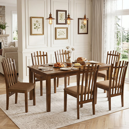 Rubber Wood Slat Back Dining Chairs Set of 4, Brown
