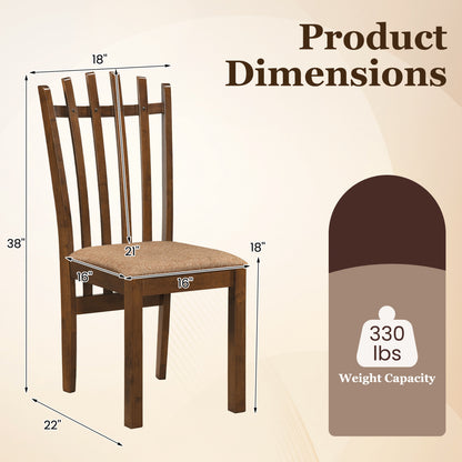 Rubber Wood Slat Back Dining Chairs Set of 4, Brown