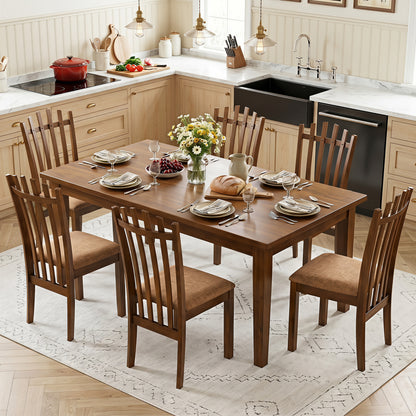 Rubber Wood Slat Back Dining Chairs Set of 4, Brown
