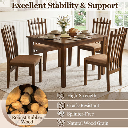 Rubber Wood Slat Back Dining Chairs Set of 4, Brown