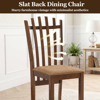 Rubber Wood Slat Back Dining Chairs Set of 4, Brown