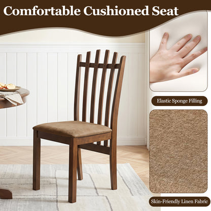 Rubber Wood Slat Back Dining Chairs Set of 4, Brown