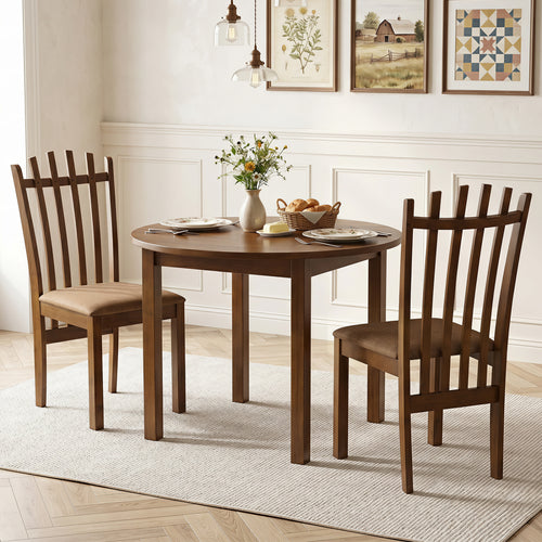 Rubber Wood Slat Back Kitchen Chairs, Set of 2, Brown