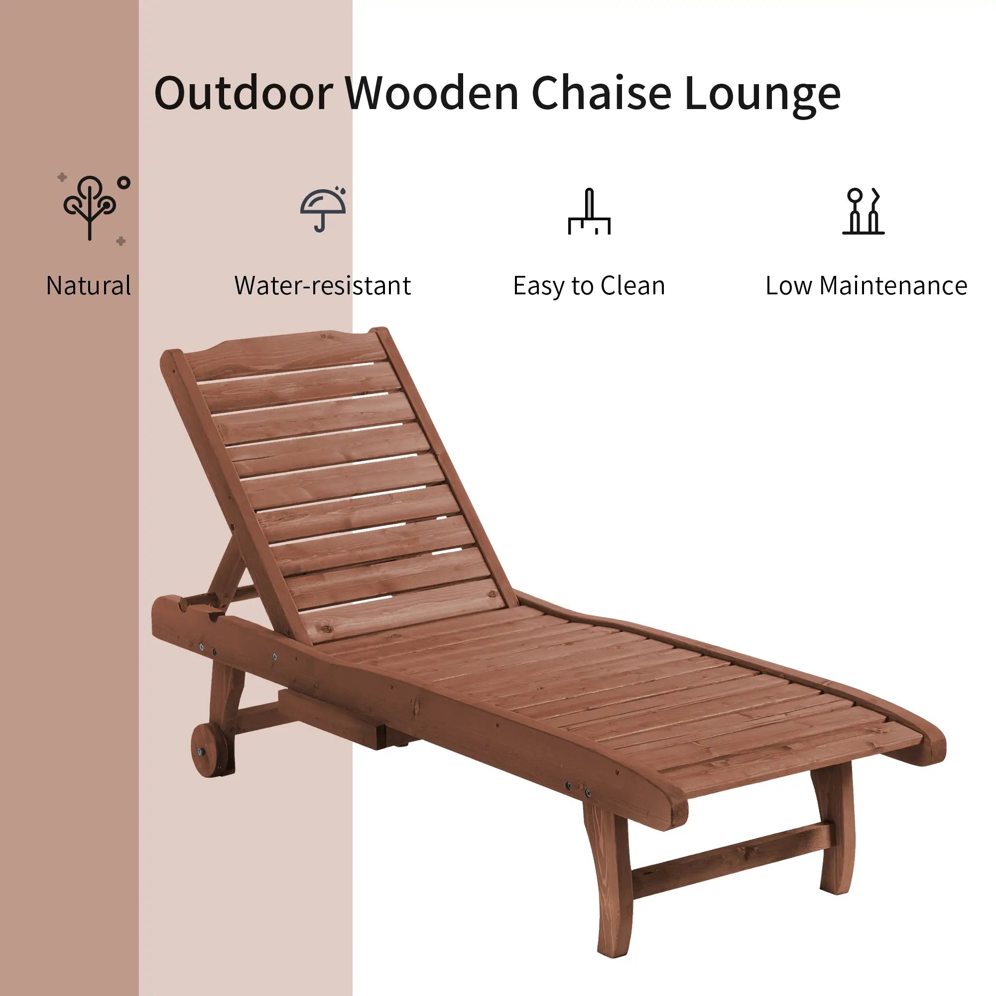 Wooden Outdoor Lounge Chair, Adjustable Patio Chaise Recliner, Brown Chaise Loungers at Gallery Canada