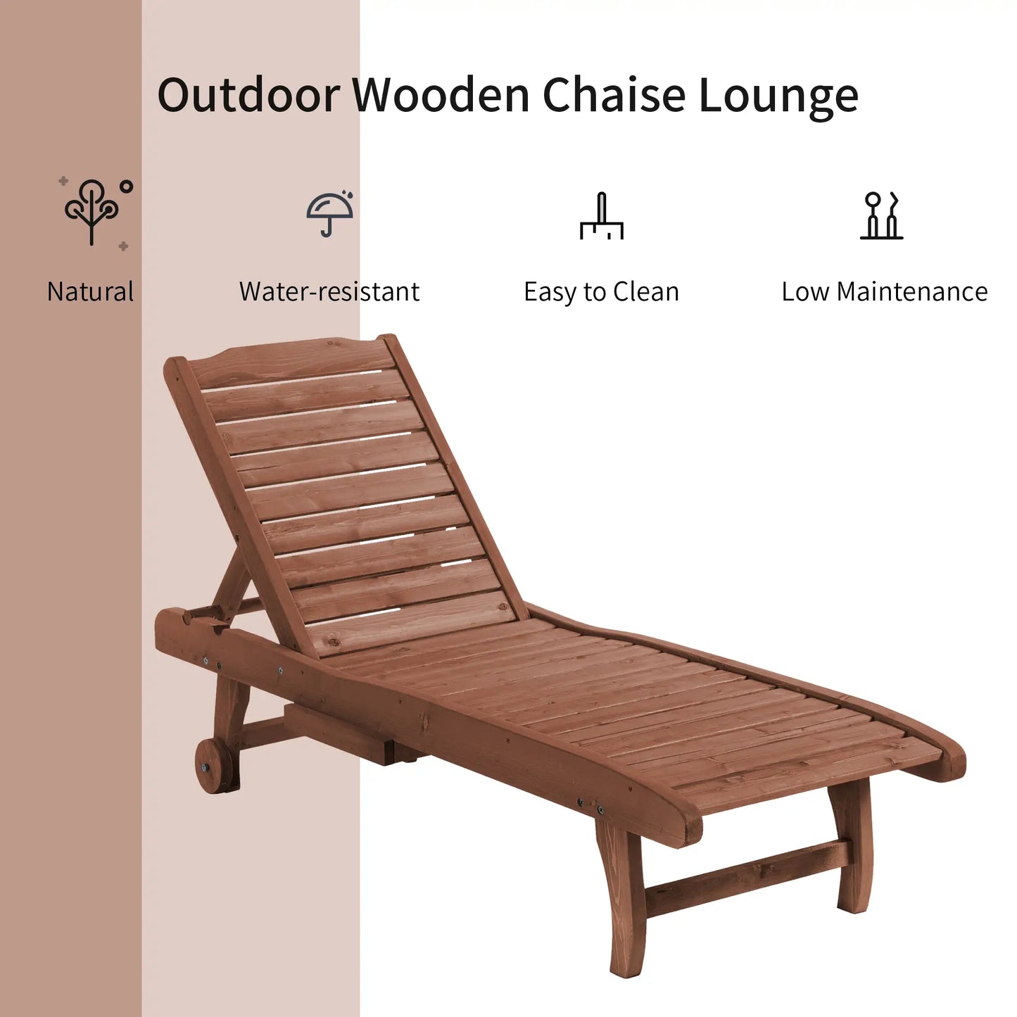 Wooden Outdoor Lounge Chair, Adjustable Patio Chaise Recliner, Brown Chaise Loungers at Gallery Canada