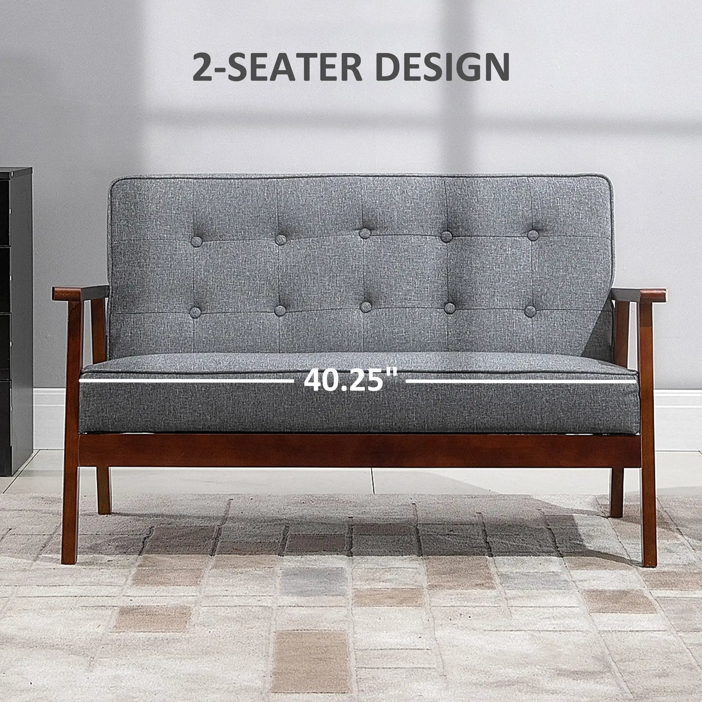 44.5" 2 Seat Sofa, Modern Upholstered Loveseat, Button Tufted Back, Wood Legs, Grey 2-Seater Sofas at Gallery Canada