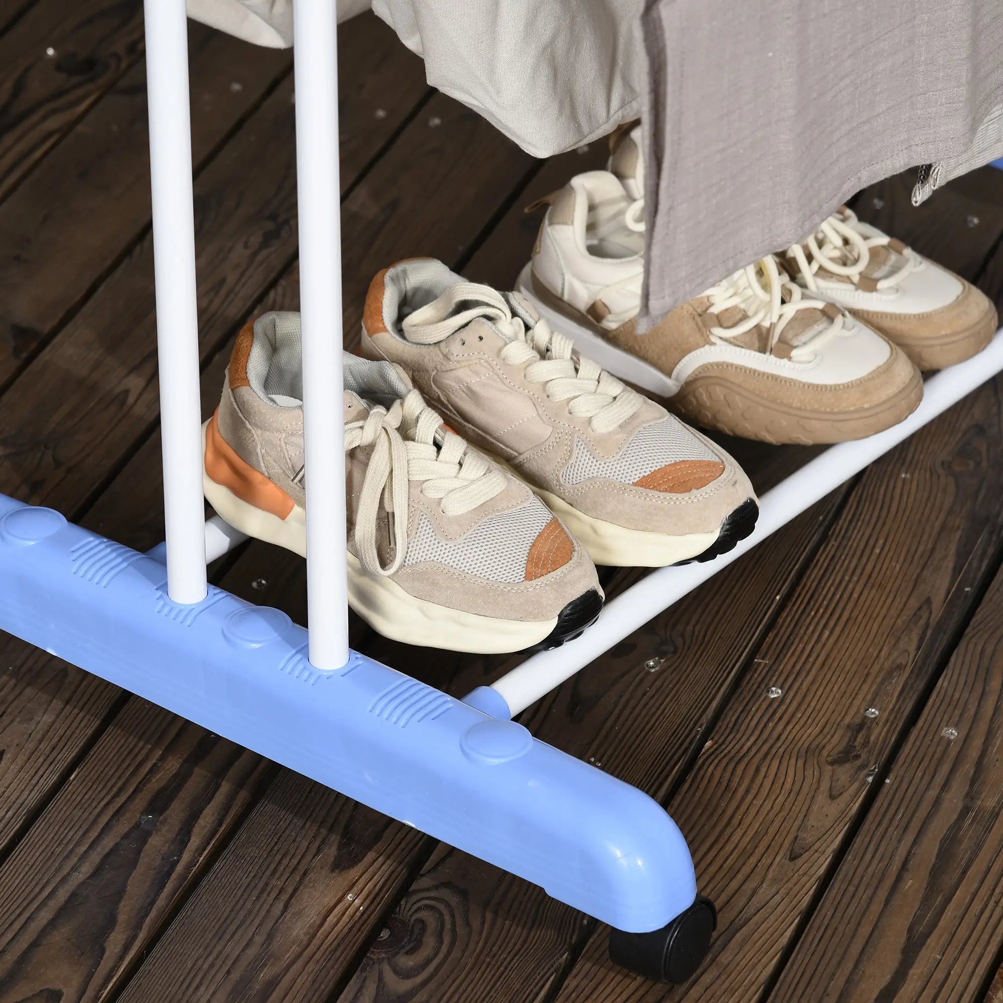 Foldable 4-Tier Steel Clothes Drying Rack, 2 Side Wings, 4 Castors, Indoor Outdoor, Blue Bath Accessories at Gallery Canada
