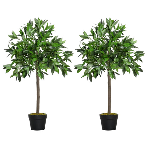 3FT Artificial Laurel Tree Set Of 2, Potted Fake Plant, Green