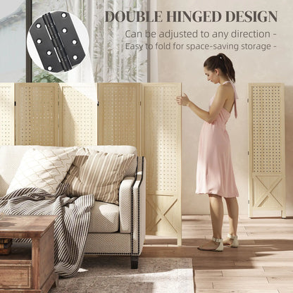 Wooden Room Divider With Pegboard Display, 8 Panel Folding Privacy Screen, Natural Wood Room Dividers at Gallery Canada